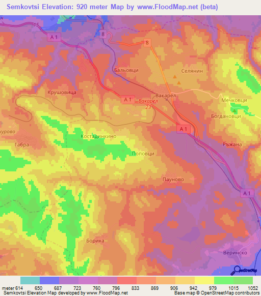 Semkovtsi,Bulgaria Elevation Map