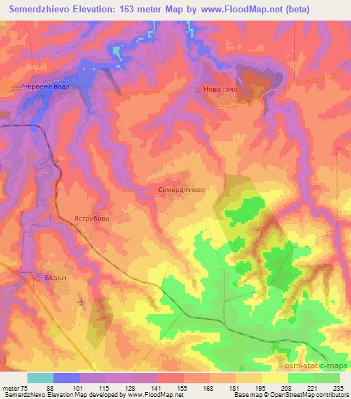 Semerdzhievo,Bulgaria Elevation Map