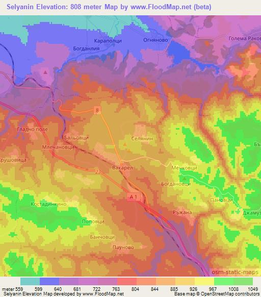 Selyanin,Bulgaria Elevation Map