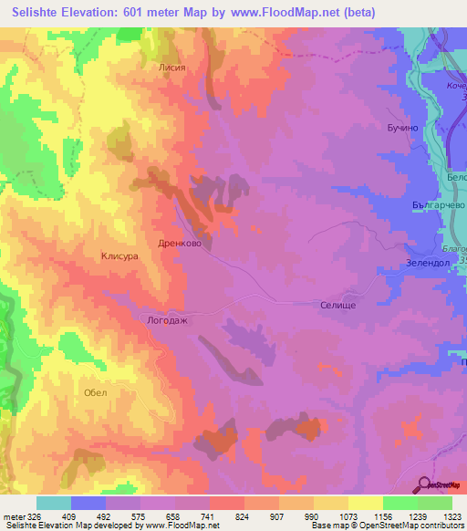 Selishte,Bulgaria Elevation Map