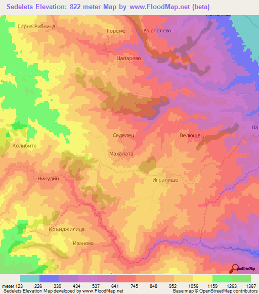 Sedelets,Bulgaria Elevation Map