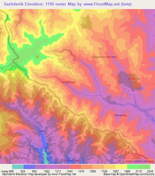 Sazhdenik,Bulgaria Elevation Map