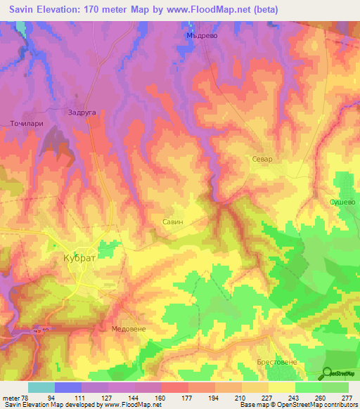 Savin,Bulgaria Elevation Map