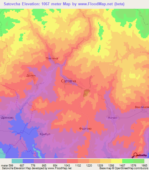 Satovcha,Bulgaria Elevation Map