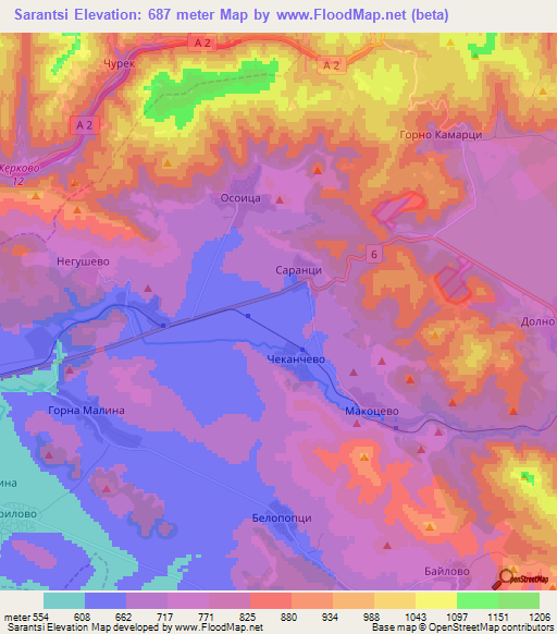 Sarantsi,Bulgaria Elevation Map