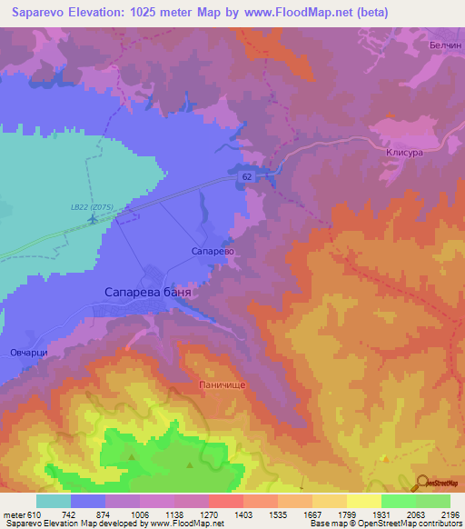 Saparevo,Bulgaria Elevation Map