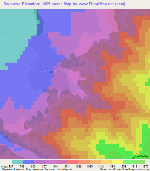Saparevo,Bulgaria Elevation Map