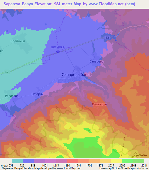 Sapareva Banya,Bulgaria Elevation Map