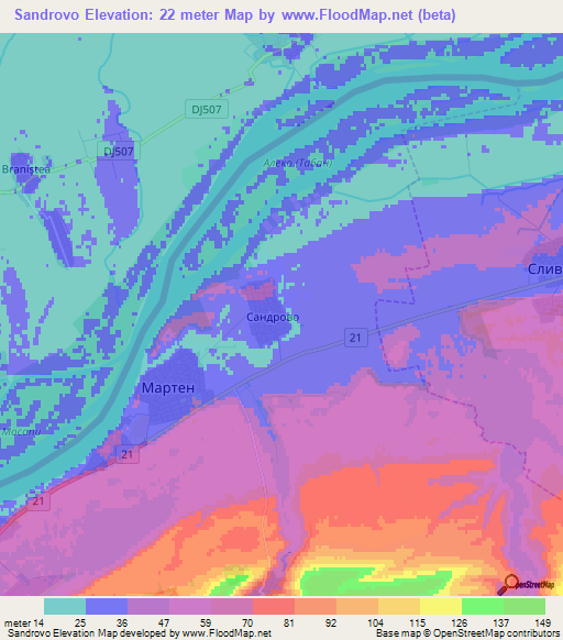 Sandrovo,Bulgaria Elevation Map