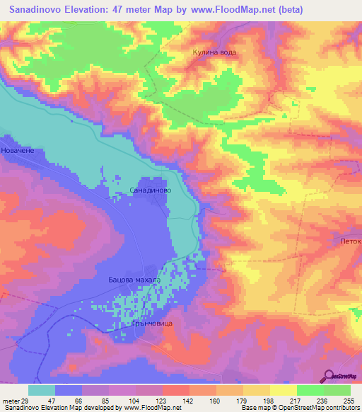 Sanadinovo,Bulgaria Elevation Map