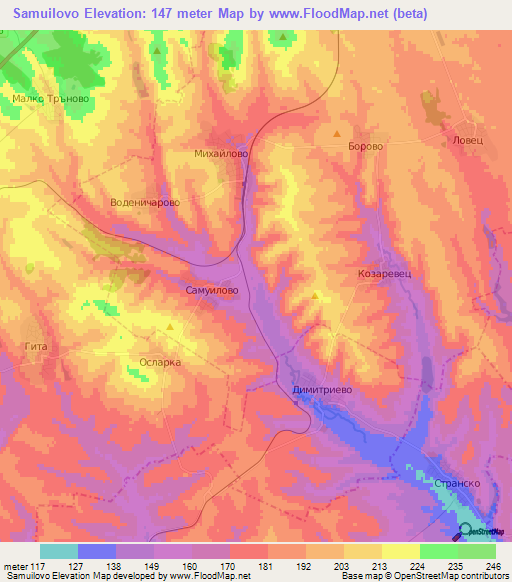 Samuilovo,Bulgaria Elevation Map