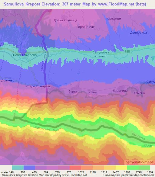 Samuilova Krepost,Bulgaria Elevation Map