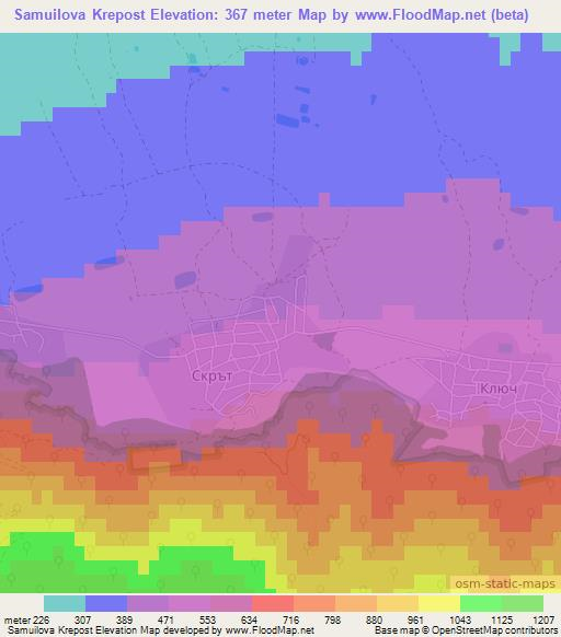 Samuilova Krepost,Bulgaria Elevation Map