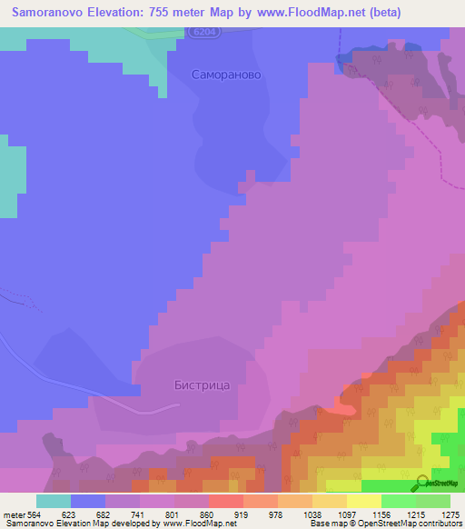 Samoranovo,Bulgaria Elevation Map