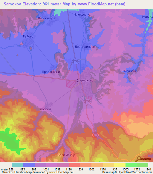 Samokov,Bulgaria Elevation Map