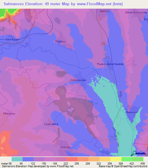 Salmanovo,Bulgaria Elevation Map