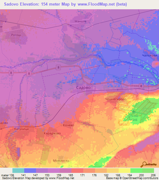 Sadovo,Bulgaria Elevation Map