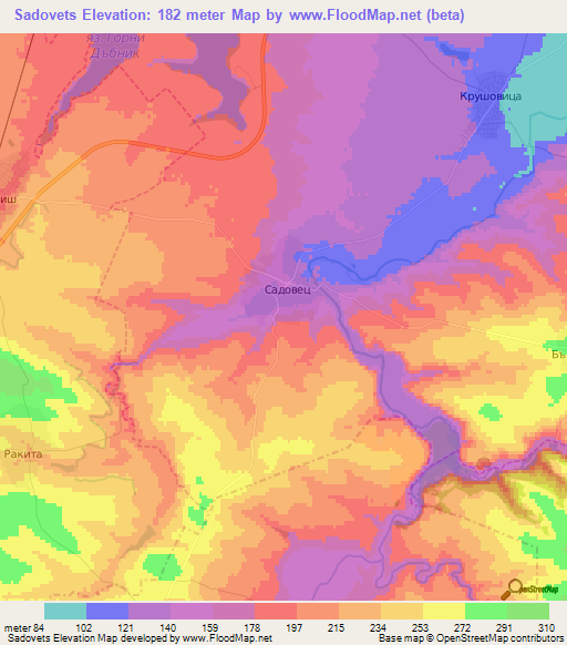Sadovets,Bulgaria Elevation Map