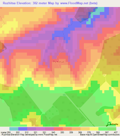 Ruzhitsa,Bulgaria Elevation Map
