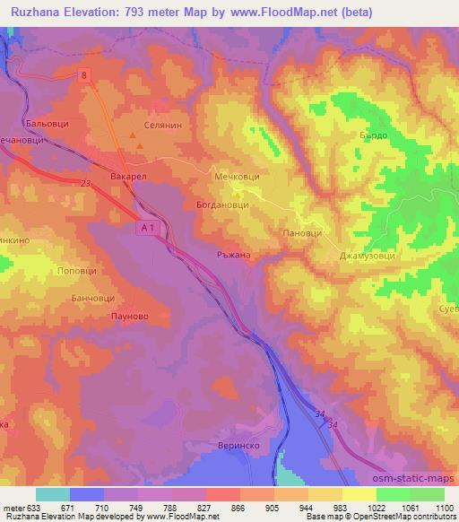 Ruzhana,Bulgaria Elevation Map
