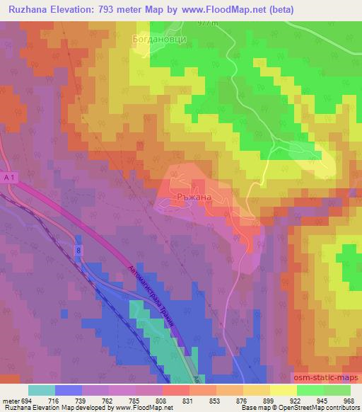 Ruzhana,Bulgaria Elevation Map