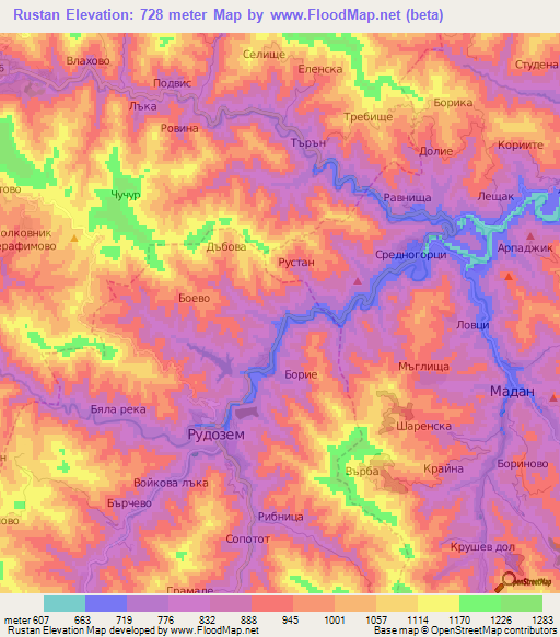 Rustan,Bulgaria Elevation Map