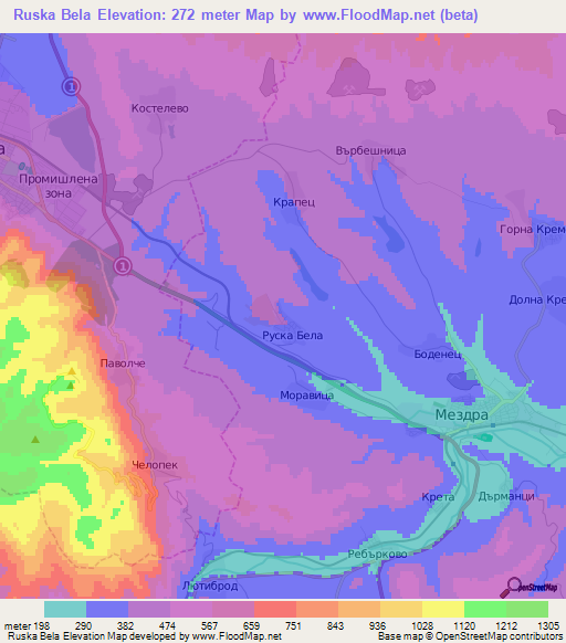Ruska Bela,Bulgaria Elevation Map