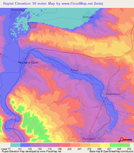 Ruptsi,Bulgaria Elevation Map
