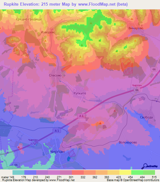 Rupkite,Bulgaria Elevation Map