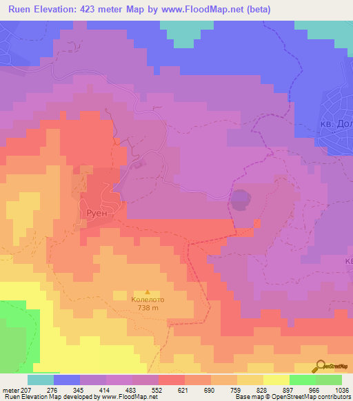 Ruen,Bulgaria Elevation Map