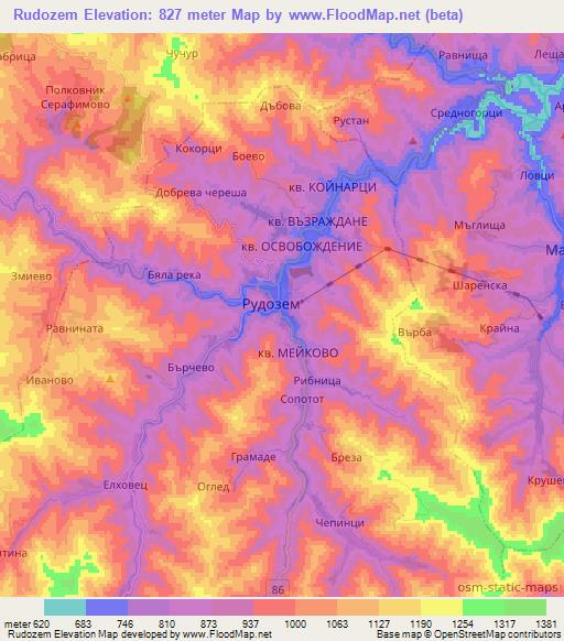 Rudozem,Bulgaria Elevation Map