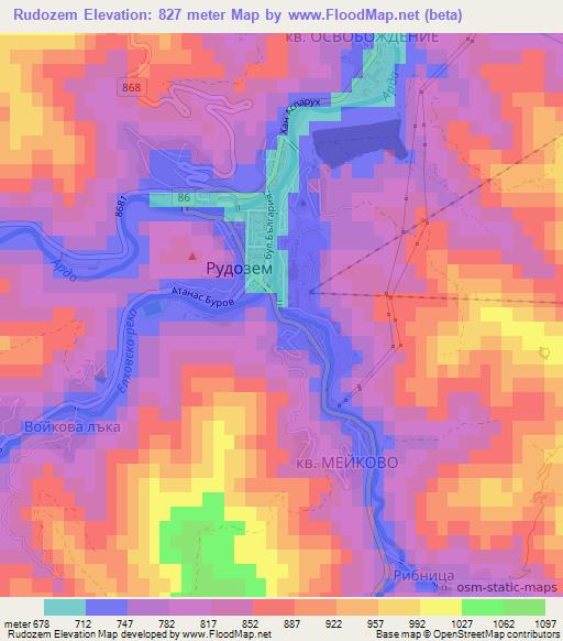 Rudozem,Bulgaria Elevation Map