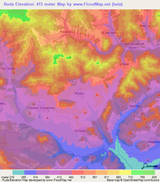 Ruda,Bulgaria Elevation Map