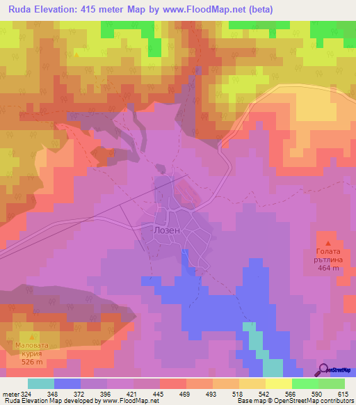 Ruda,Bulgaria Elevation Map
