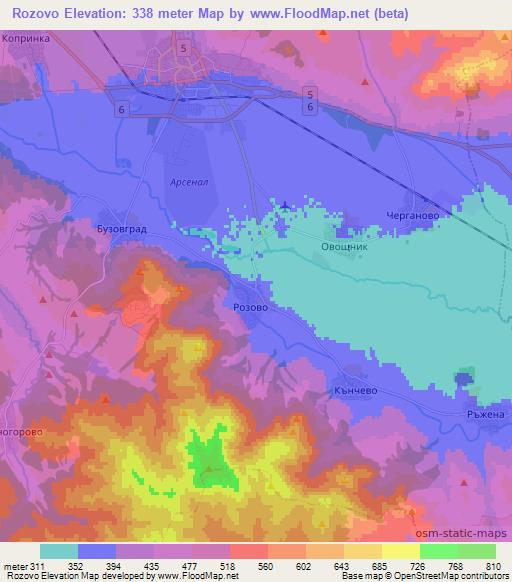 Rozovo,Bulgaria Elevation Map