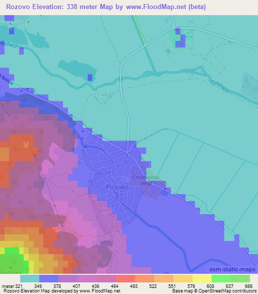 Rozovo,Bulgaria Elevation Map