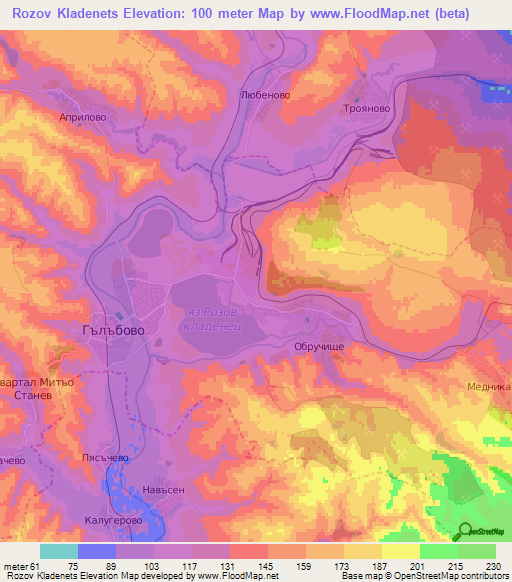 Rozov Kladenets,Bulgaria Elevation Map
