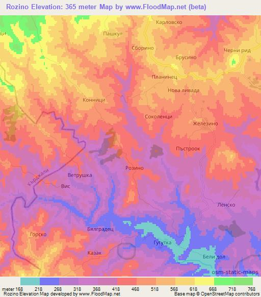 Rozino,Bulgaria Elevation Map