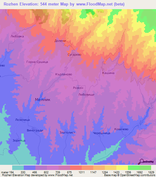 Rozhen,Bulgaria Elevation Map