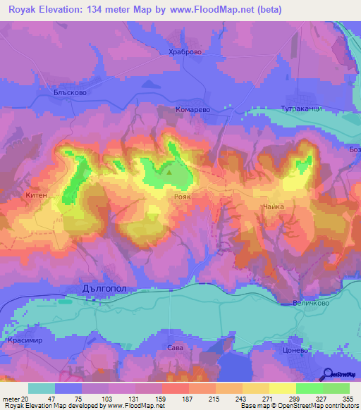 Royak,Bulgaria Elevation Map