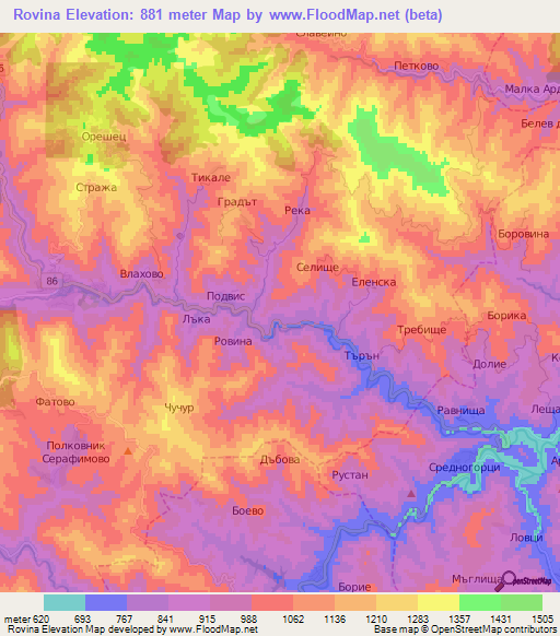 Rovina,Bulgaria Elevation Map