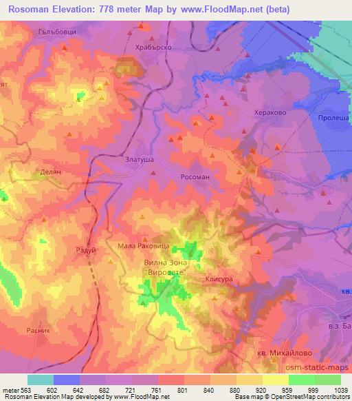 Rosoman,Bulgaria Elevation Map