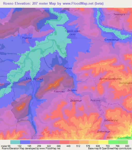 Rosno,Bulgaria Elevation Map