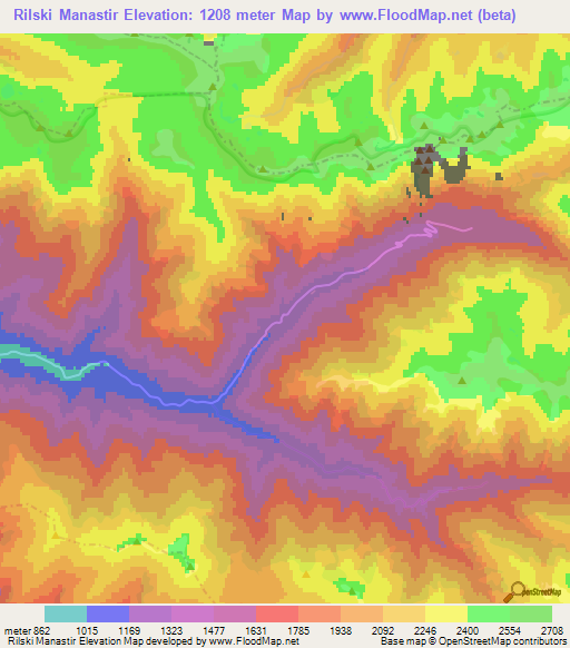 Rilski Manastir,Bulgaria Elevation Map