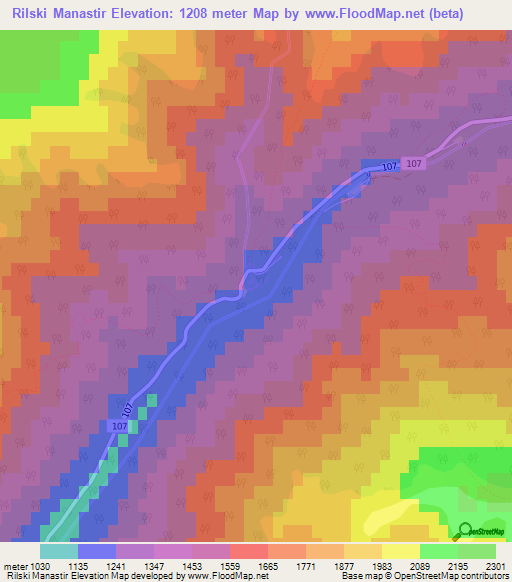 Rilski Manastir,Bulgaria Elevation Map