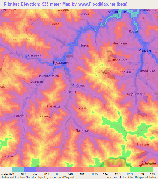 Ribnitsa,Bulgaria Elevation Map