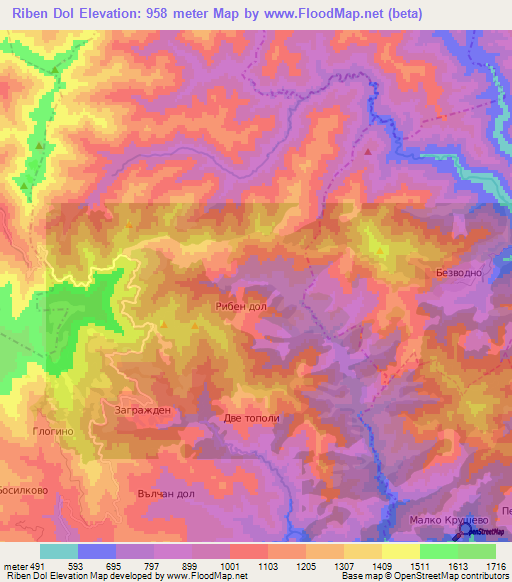 Riben Dol,Bulgaria Elevation Map