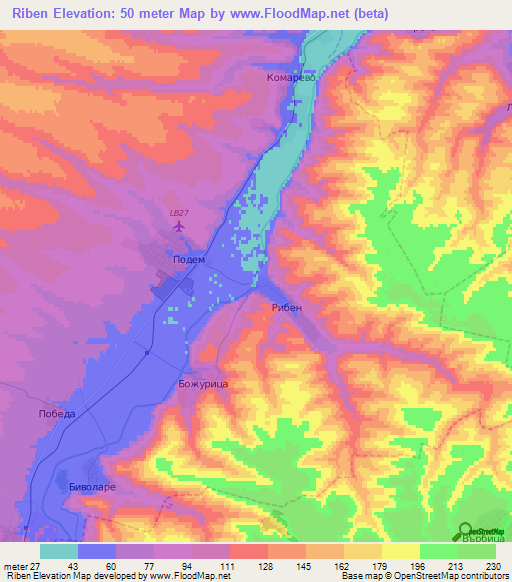 Riben,Bulgaria Elevation Map