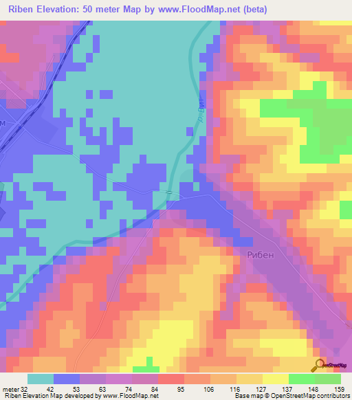 Riben,Bulgaria Elevation Map