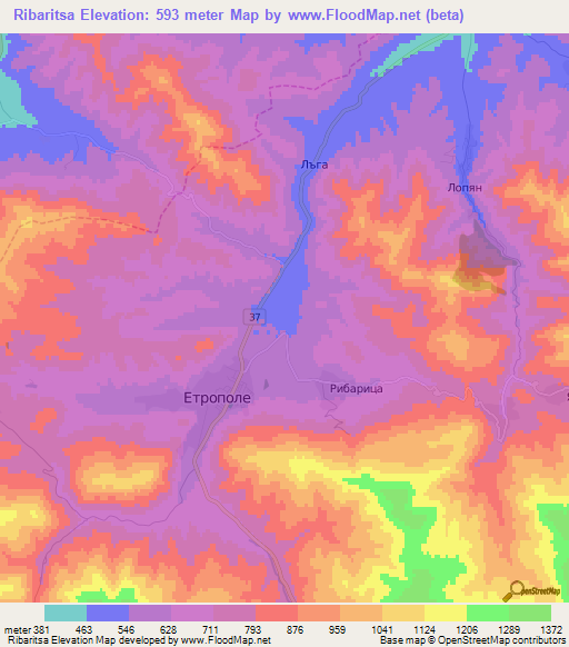 Ribaritsa,Bulgaria Elevation Map